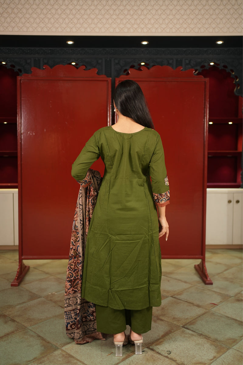Olive Floral Kurti Set
