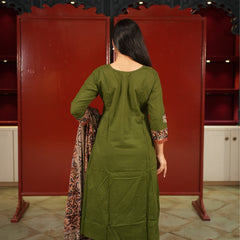 Olive Floral Kurti Set