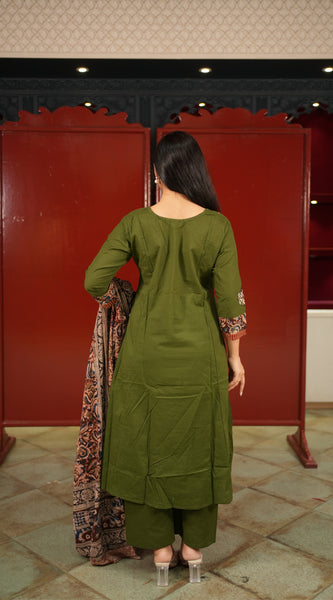Olive Floral Kurti Set