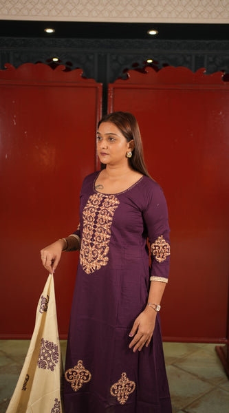 Purple Ornamental Kurti Set