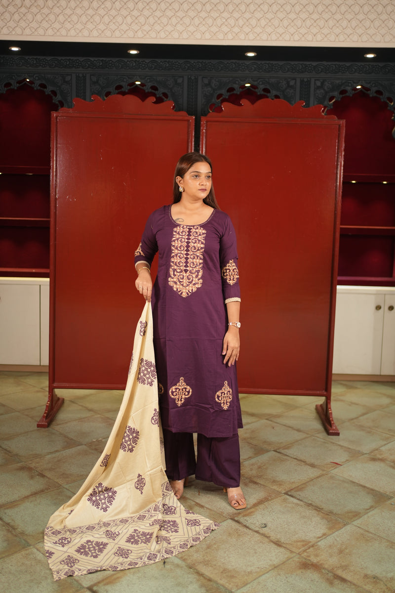 Purple Ornamental Kurti Set