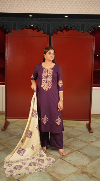 Purple Ornamental Kurti Set
