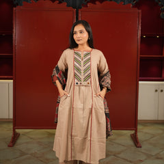 Beige Geometric Kurti Set