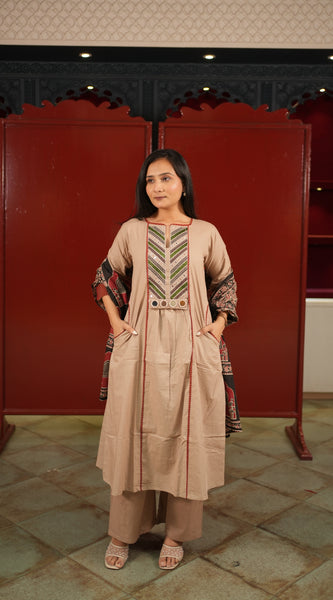 Beige Geometric Kurti Set