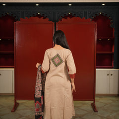 Beige Geometric Kurti Set