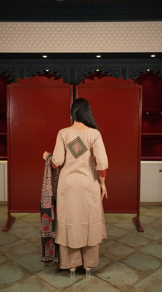 Beige Geometric Kurti Set