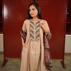 Beige Geometric Kurti Set