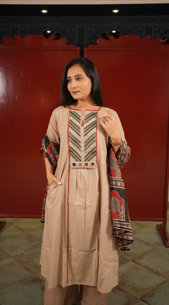 Beige Geometric Kurti Set