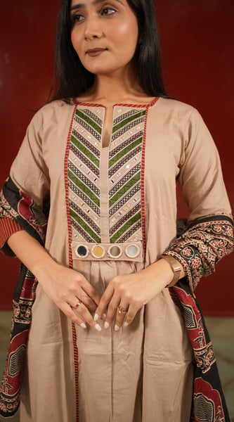 Beige Geometric Kurti Set