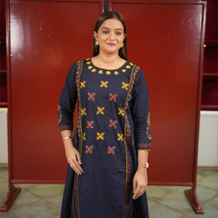 Navy Embroidered Kurti Set