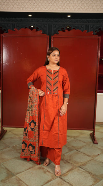 Beige Geometric Kurti Set