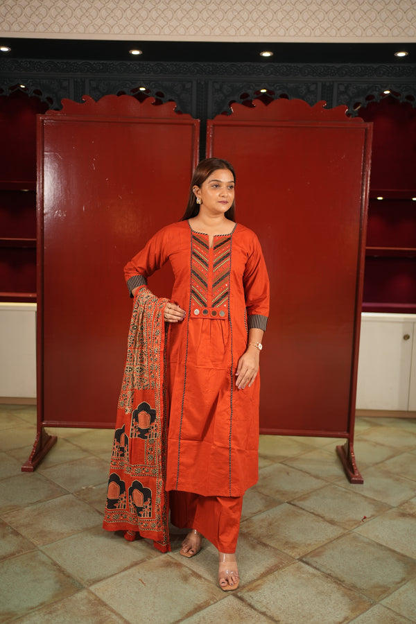 Beige Geometric Kurti Set