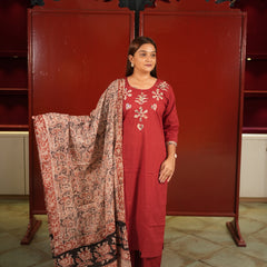 Maroon Floral Kurti Set