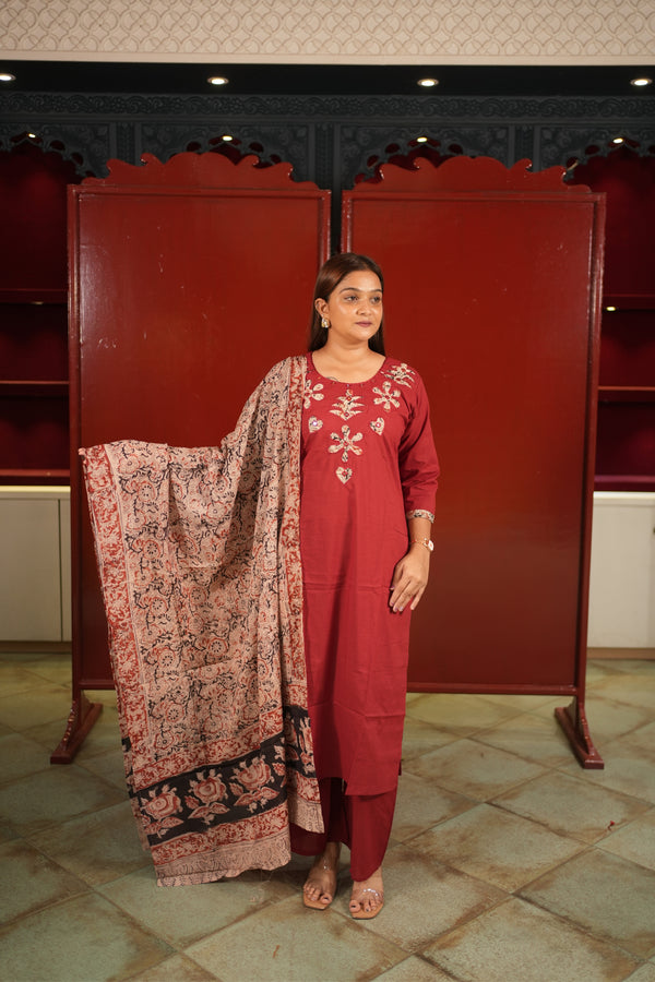 Maroon Floral Kurti Set