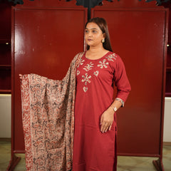 Maroon Floral Kurti Set