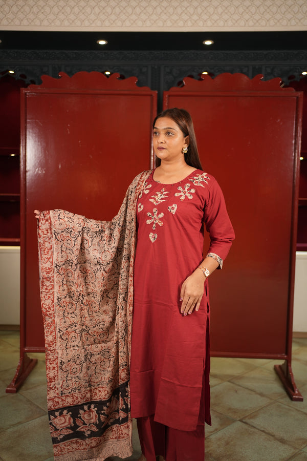 Maroon Floral Kurti Set
