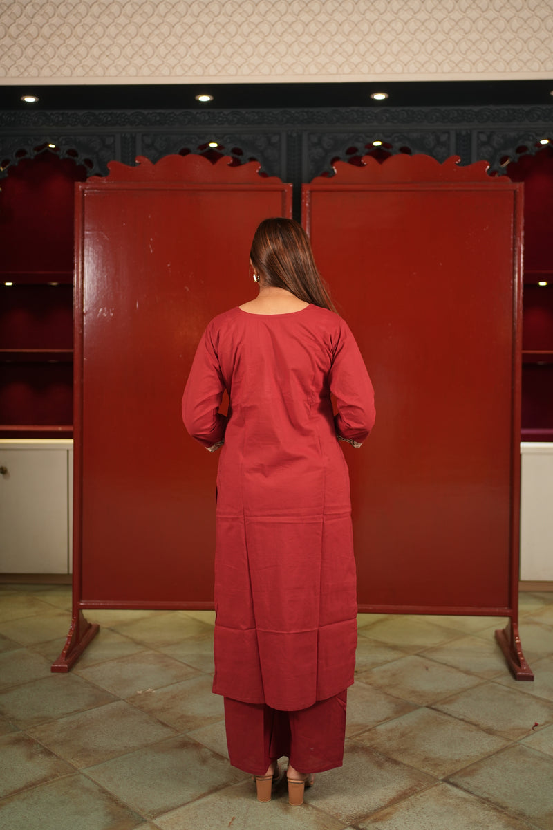 Maroon Floral Kurti Set