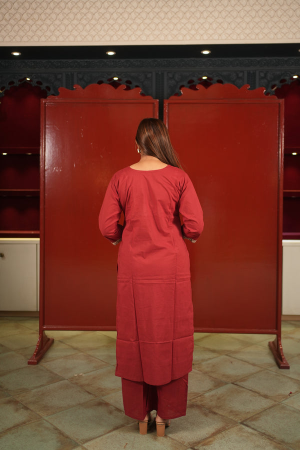 Maroon Floral Kurti Set