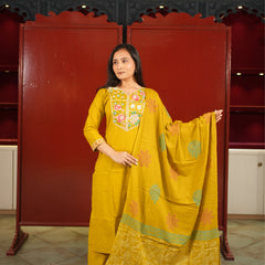 Mustard Embroidered Kurti Set