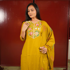 Mustard Embroidered Kurti Set
