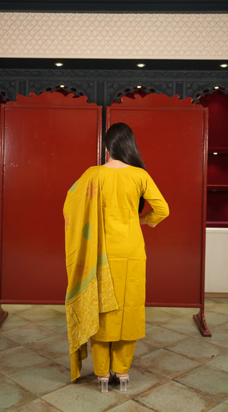 Mustard Embroidered Kurti Set
