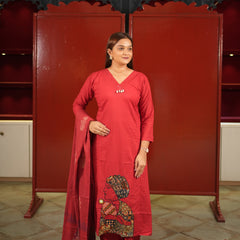 Red Botanical Kurti Set