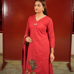 Red Botanical Kurti Set