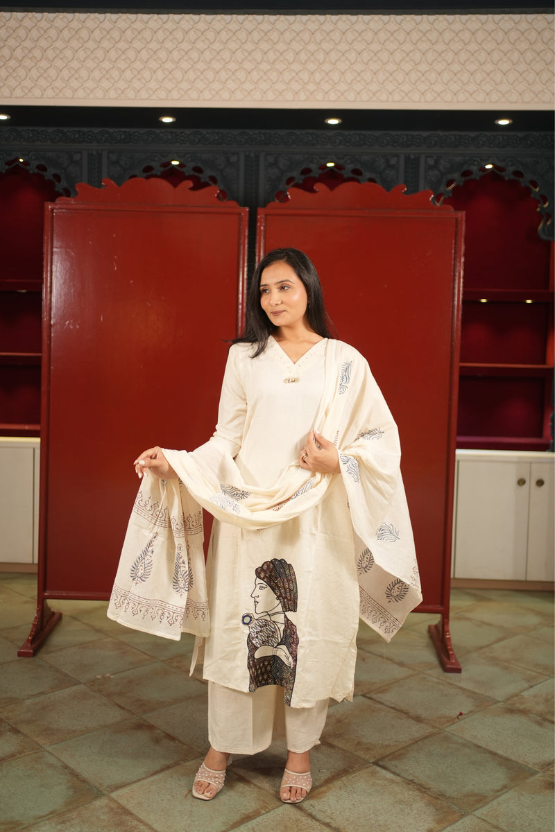 Ivory Botanical Kurti Set