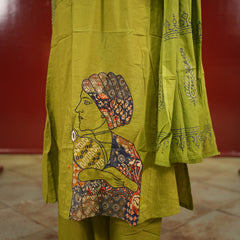 Olive Folk-Print Kurti Set