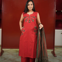 Red Geometric Kurti Set