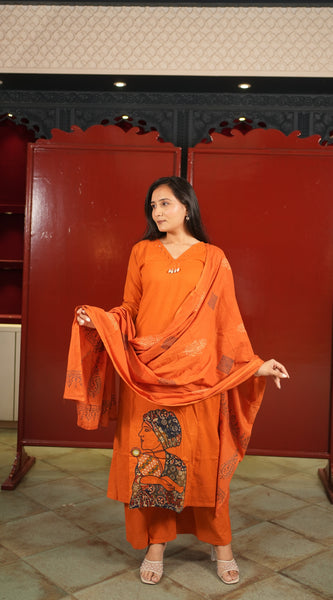 Rust Botanical Kurti Set