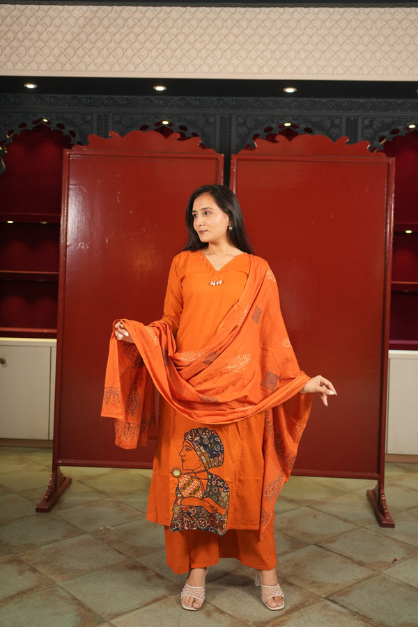 Rust Botanical Kurti Set