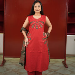 Red Geometric Kurti Set