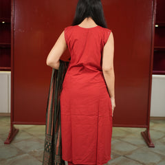 Red Geometric Kurti Set
