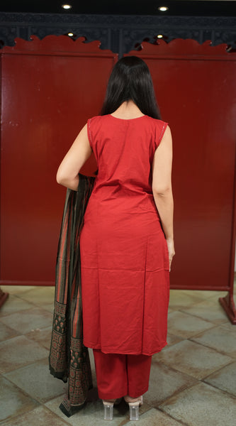 Red Geometric Kurti Set