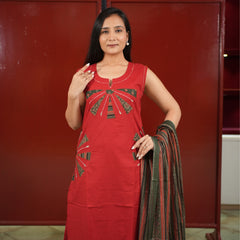 Red Geometric Kurti Set