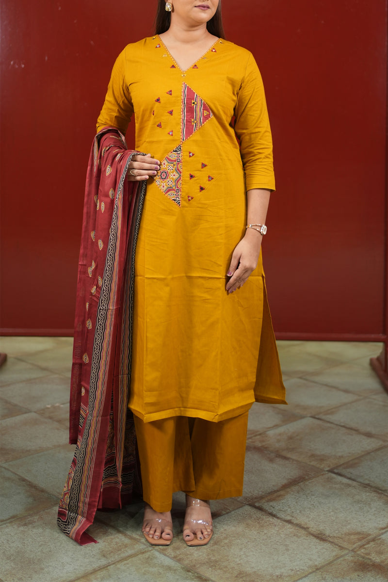Mustard Geometric Kurti Set