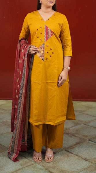 Mustard Geometric Kurti Set