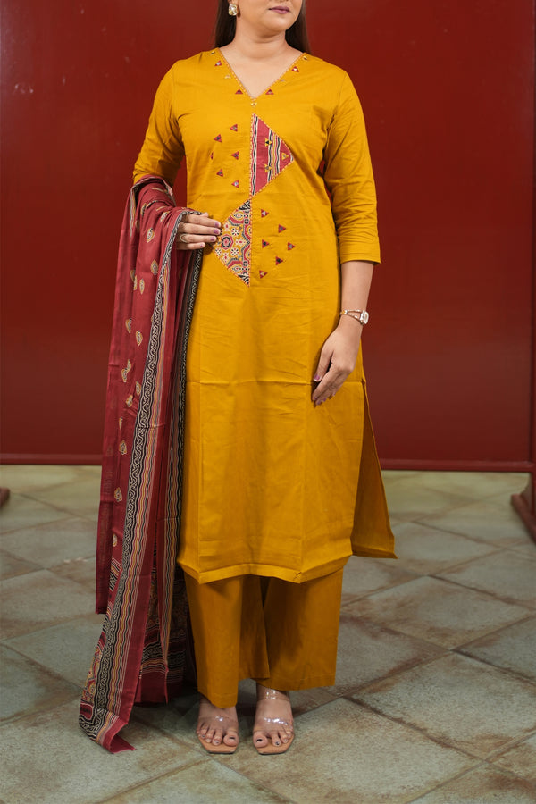Mustard Geometric Kurti Set