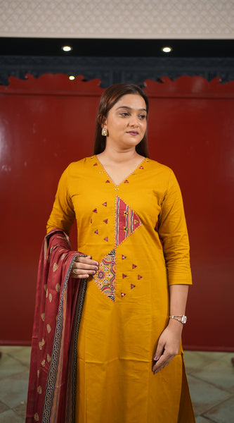 Mustard Geometric Kurti Set