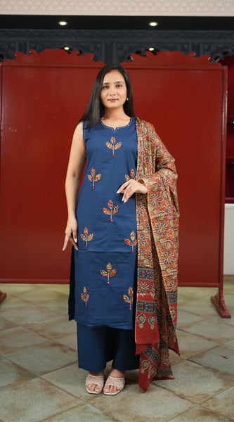 Navy Floral Kurti Set