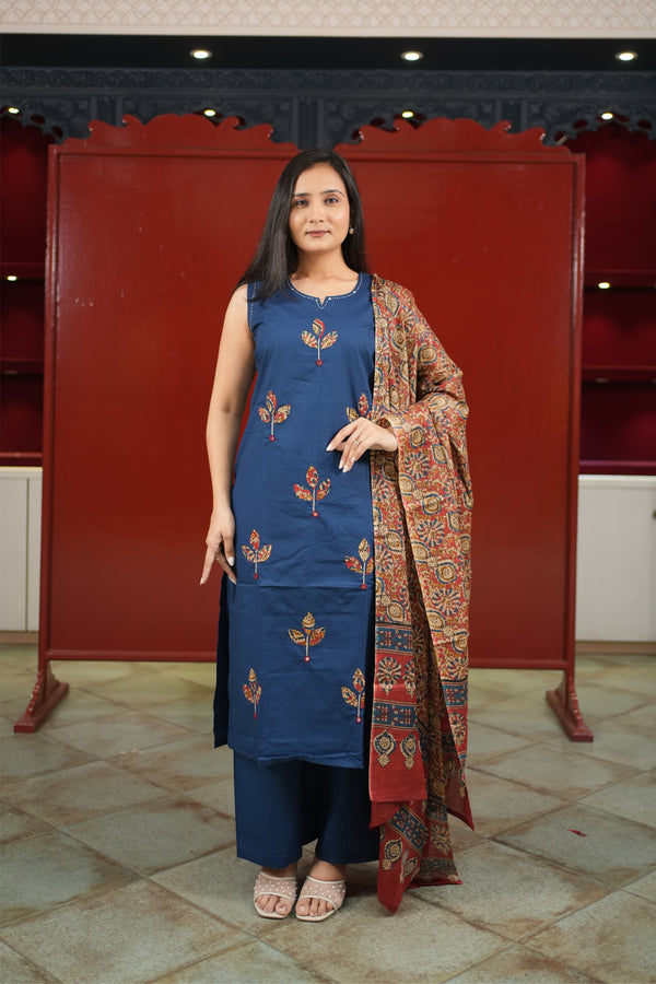 Navy Floral Kurti Set