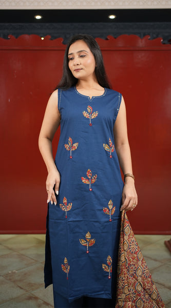Navy Floral Kurti Set