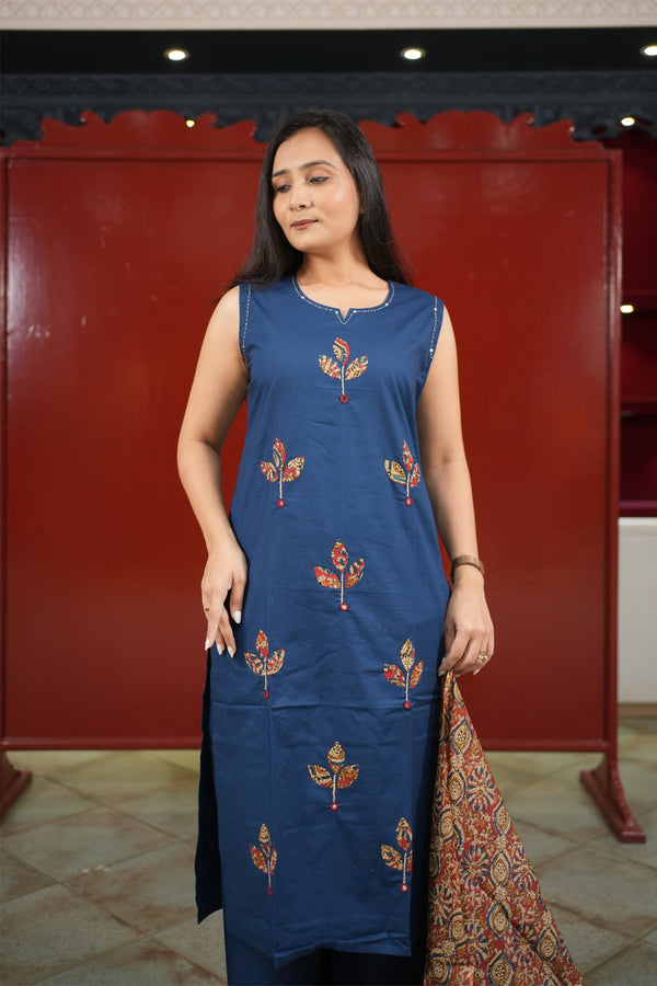 Navy Floral Kurti Set