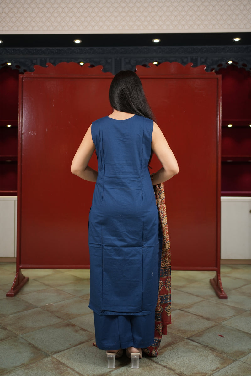 Navy Floral Kurti Set