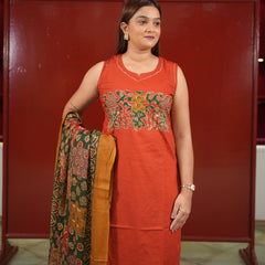 Rust Sleeveless Kurti Set