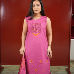 Fuchsia Sleeveless Kurti Set