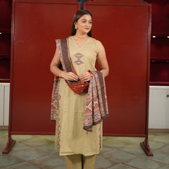 Beige Patchwork Kurti Set