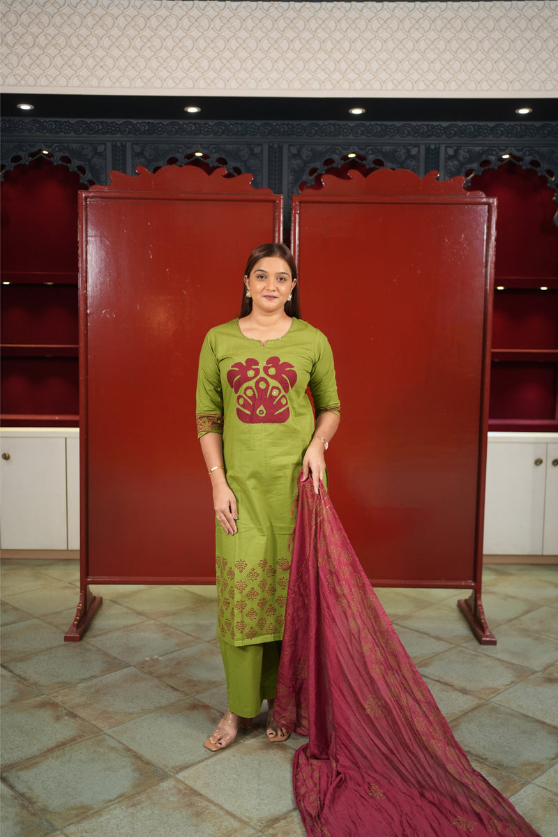 Green Floral Kurti Set