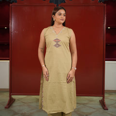 Beige Patchwork Kurti Set